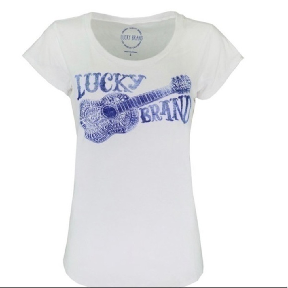 NWT Lucky Brand graphic t-shirt Small, soft blue guitar